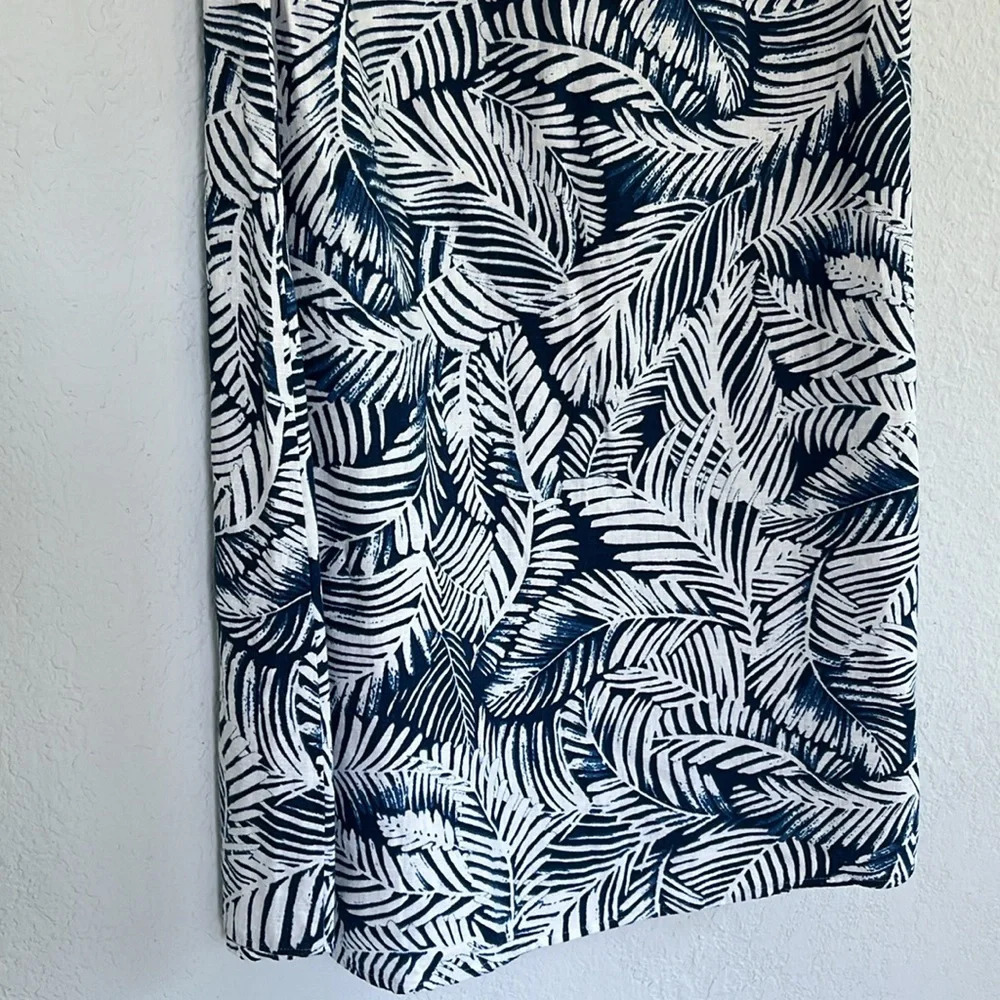 Anne Klein Blue & White Linen Blend Palm Print Dress M - Picture 4 of 9